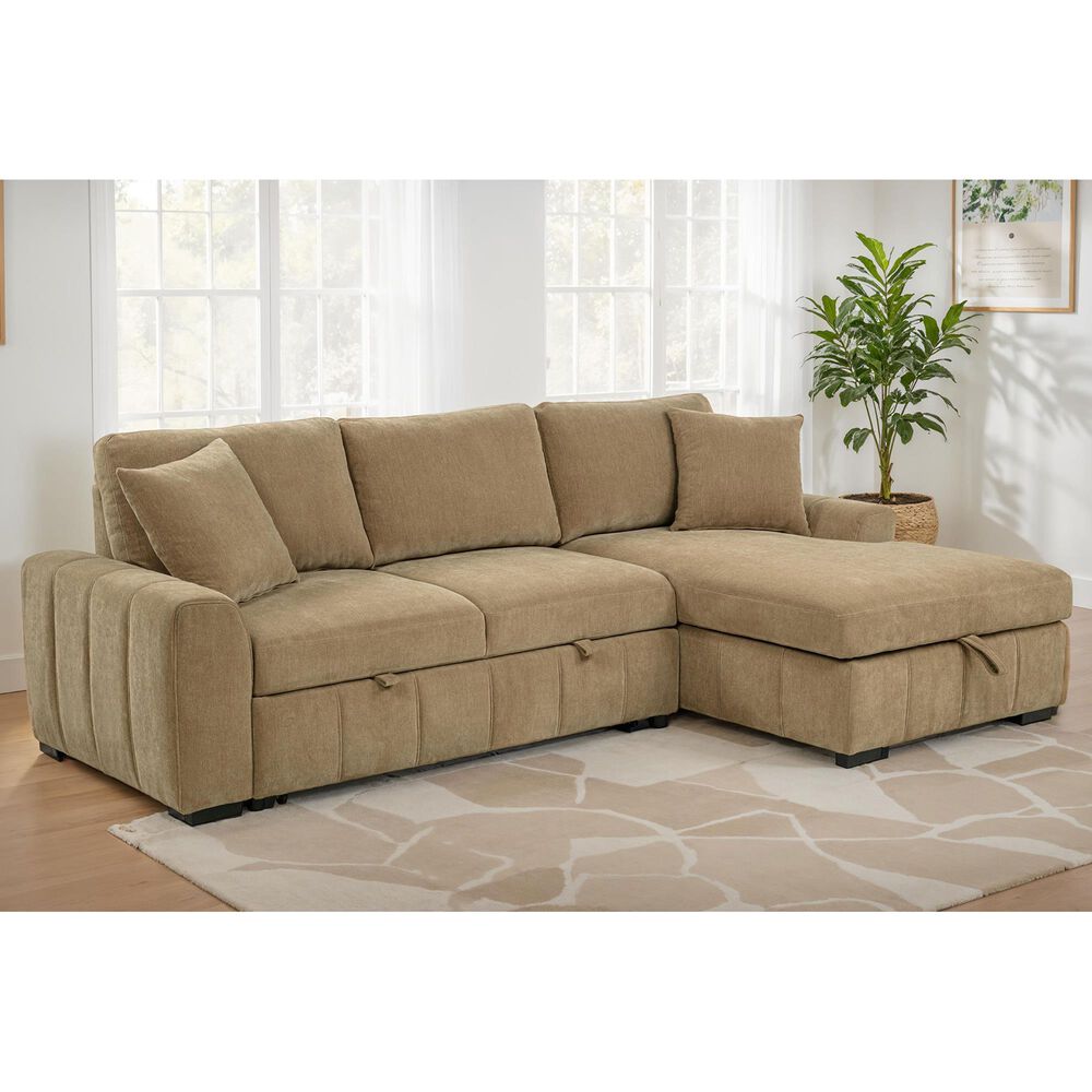 Coaster Pastrana Stationary Right Arm Facing Chaise Sleeper Sectional Sofa in Camel, , large