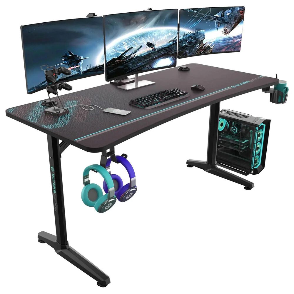 Eureka Ergonomic Full-Surface Mousepad Gaming Desk in Black, , large