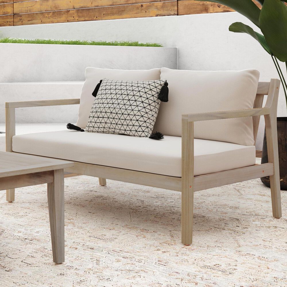 Linon Home Decor Teagon 2-Seater Outdoor Sofa with Beige Cushions in Natural, , large