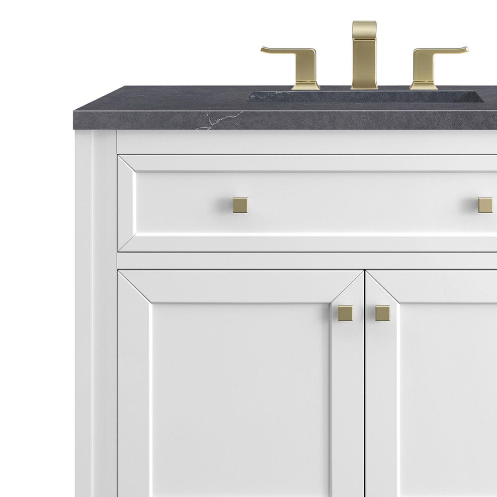 James Martin Vanities Chicago 36&quot; Single Bathroom Vanity in Glossy White with 3 cm Charcoal Soapstone Quartz Top and Rectangular Sink, , large