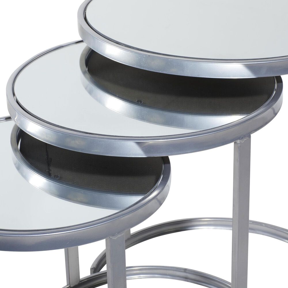 Maple and Jade 3-Piece Round Nesting Accent End Table Set in Silver, , large
