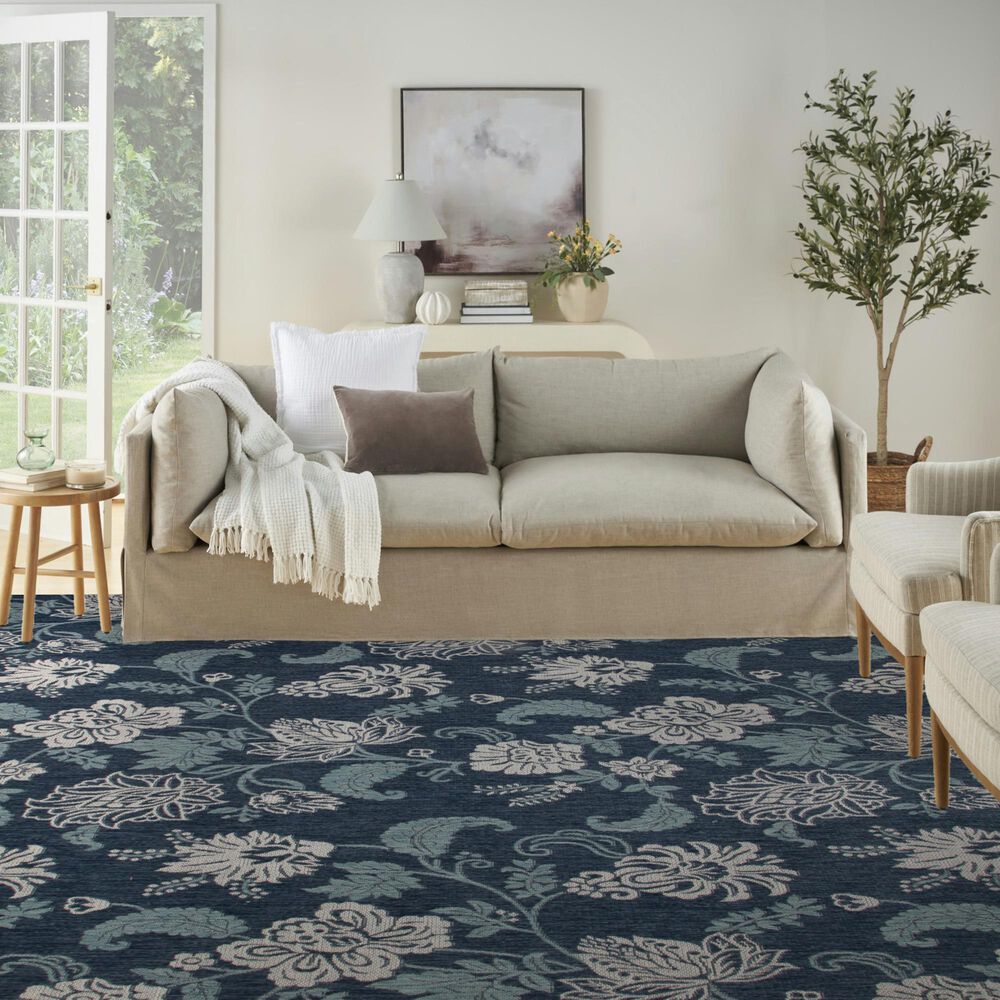 Nourison Garden Oasis GOA03 Navy 9&#39; x 12&#39; Indoor/Outdoor Area Rug, , large