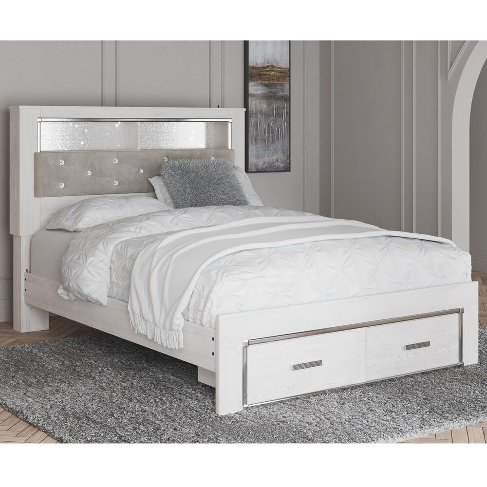 Ashley Altyra Queen Upholstered Bookcase Bed with Storage  in White, , large