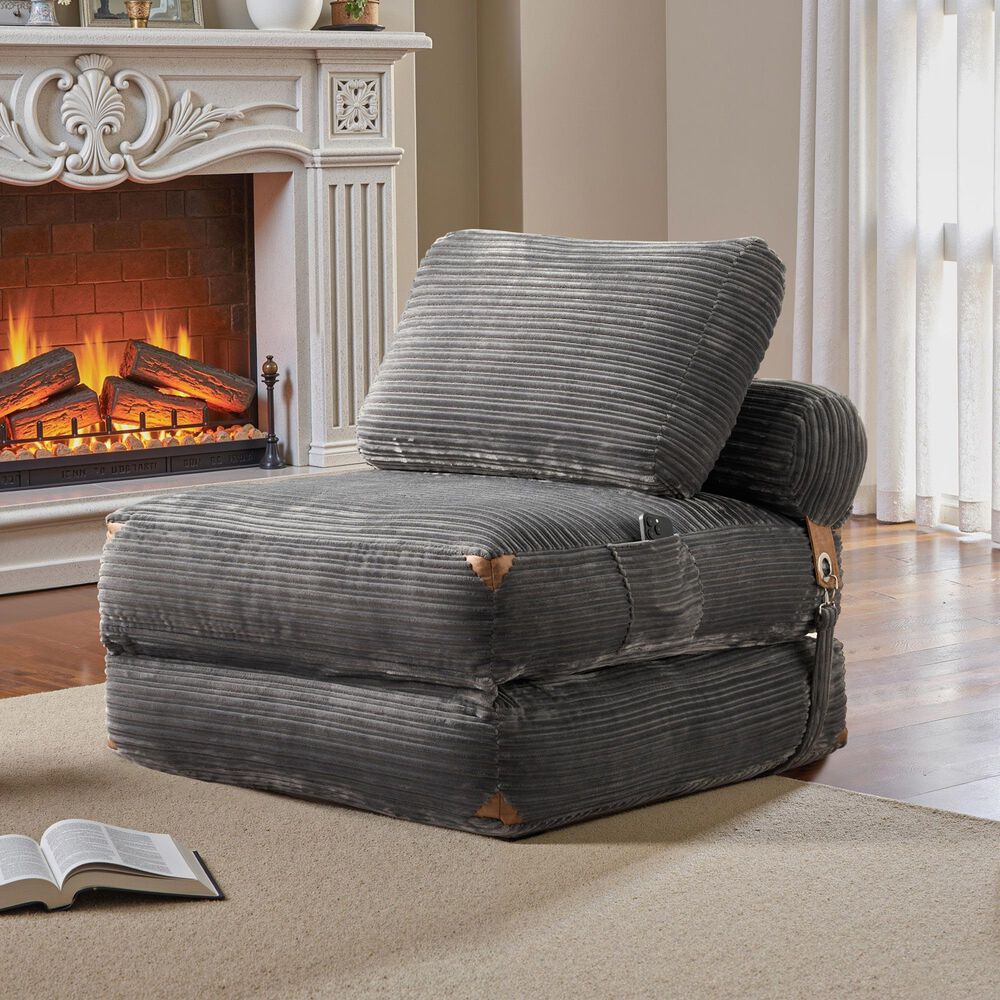 HOMLUX Convertible Sleeper Chair with Pillow and Back Support in Grey, , large