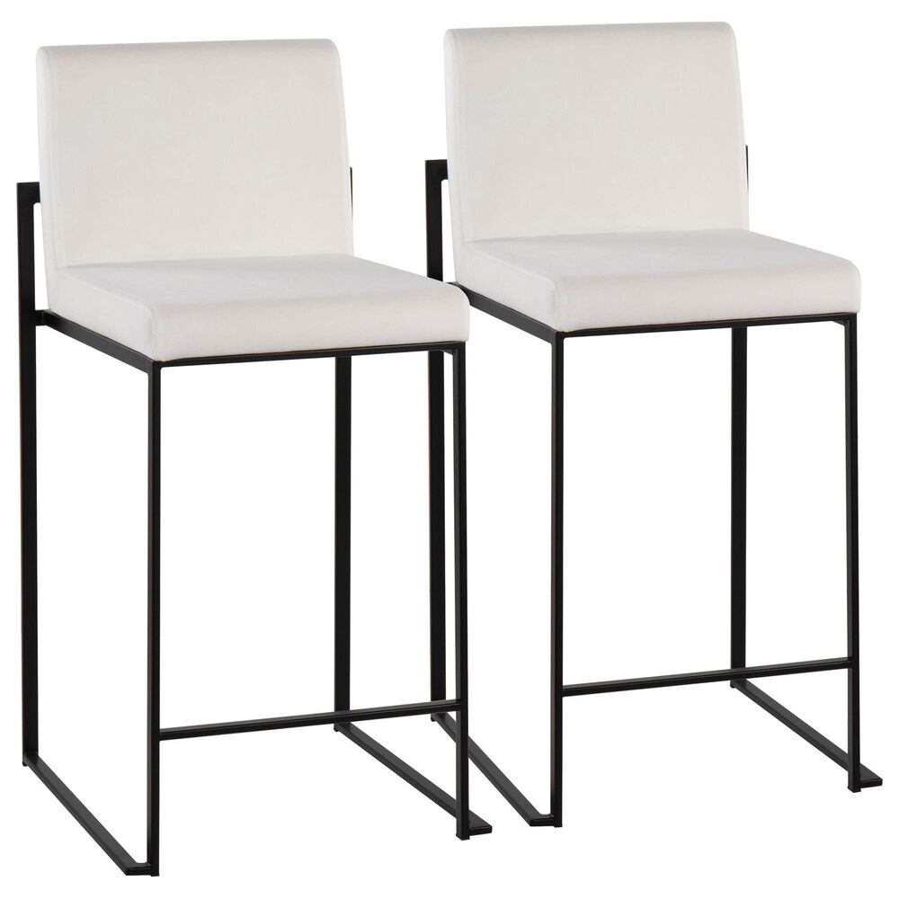 Lumisource Fuji High Back Counter Stool with White Velvet Cushion in Black (Set of 2), , large