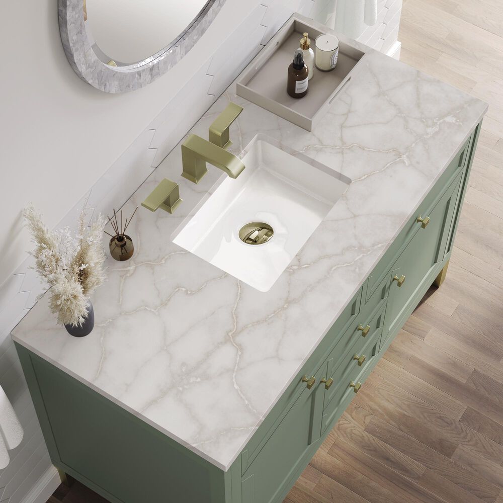 James Martin Vanities Chicago 48&quot; Single Bathroom Vanity in Smokey Celadon with 3 cm Victorian Silver Quartz Top and Rectangular Sink, , large