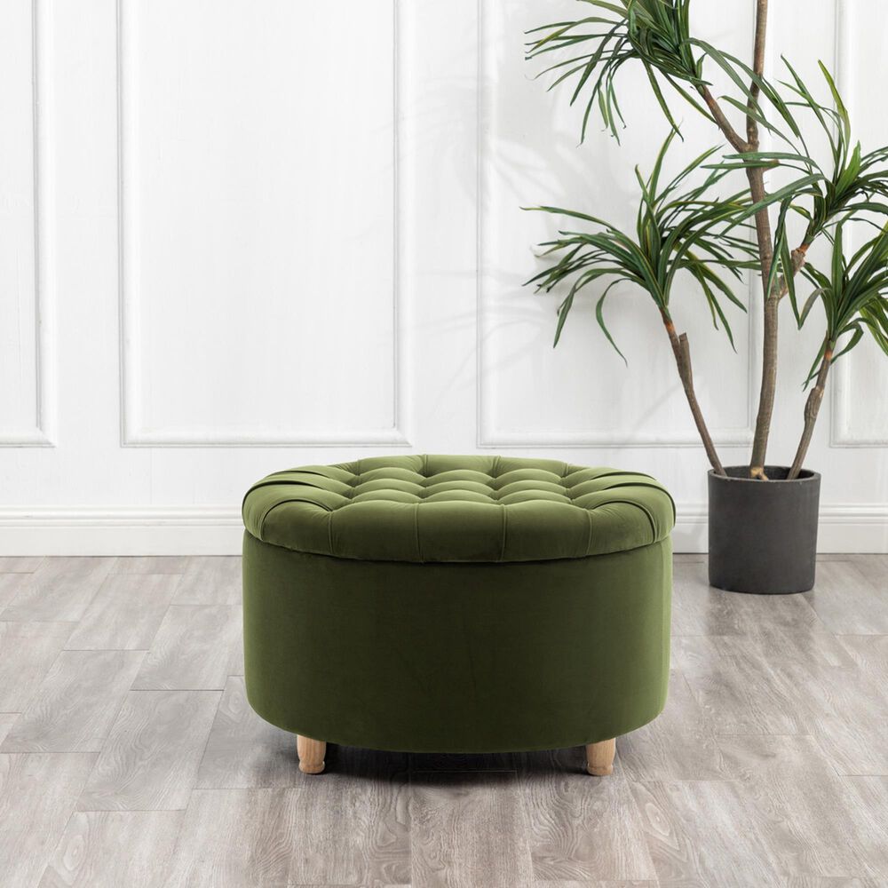 Regency Global Sourcing Knight 28" Round Storage Ottoman in Emerald Green, , large