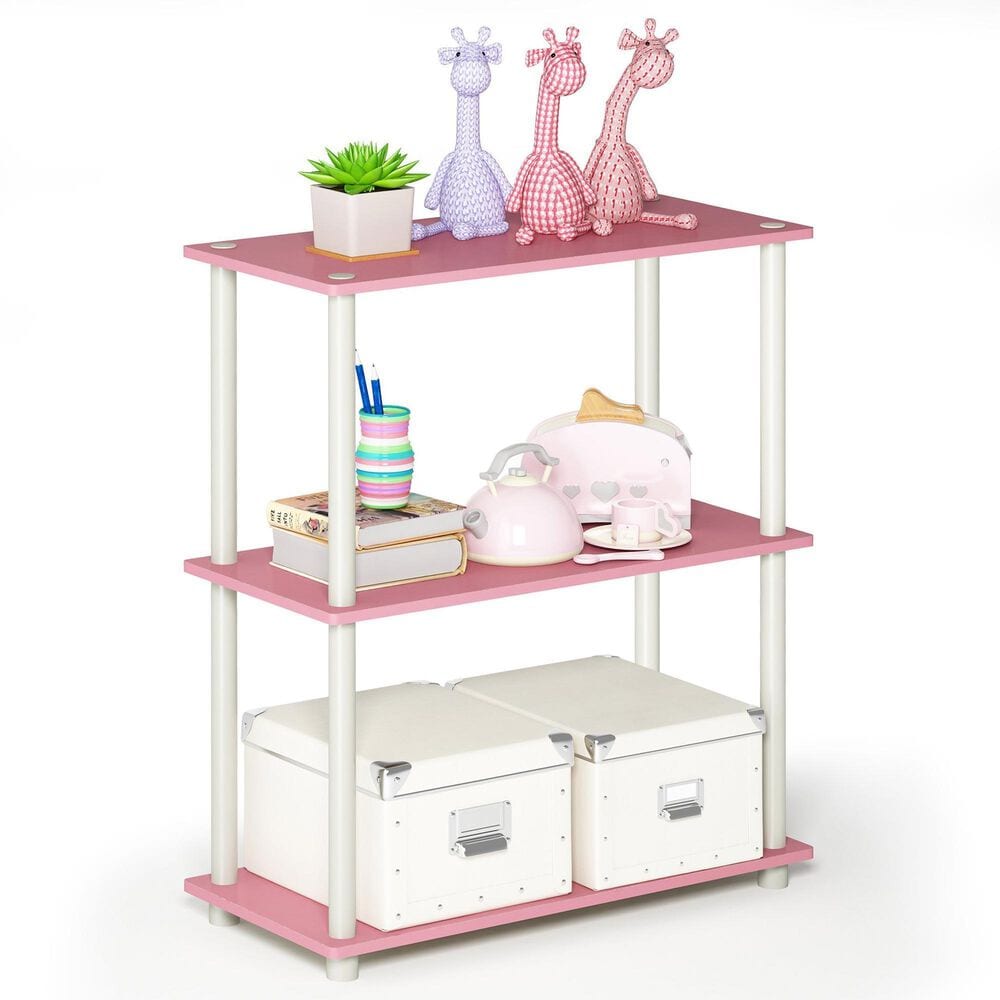 HOMLUX 3-Tier Compact Open Storage Bookshelf in Pink and White, , large