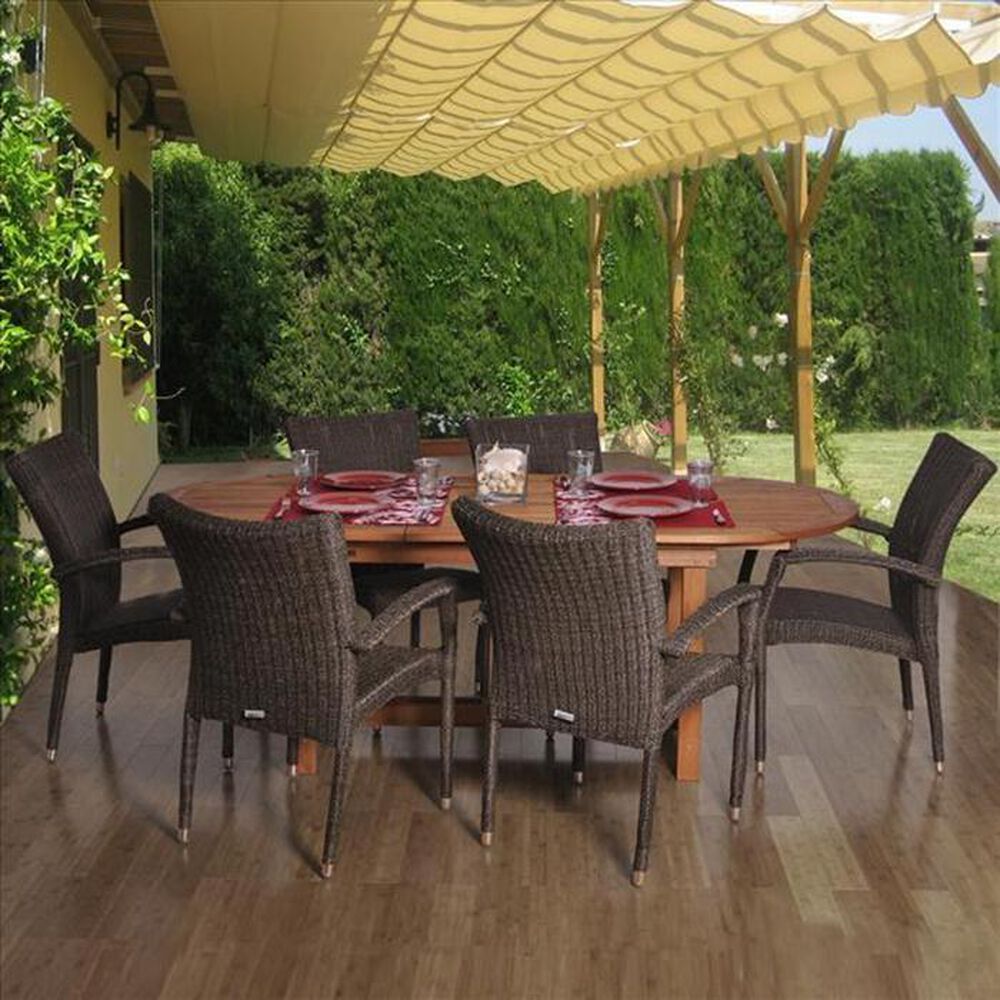 International Home Miami Le Mans 7-Piece Oval Dining Set with Arm Chairs in Brown, , large