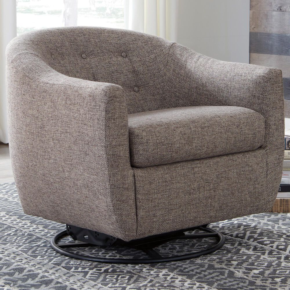 Ashley Upshur Swivel Glider Accent Chair in Taupe, , large
