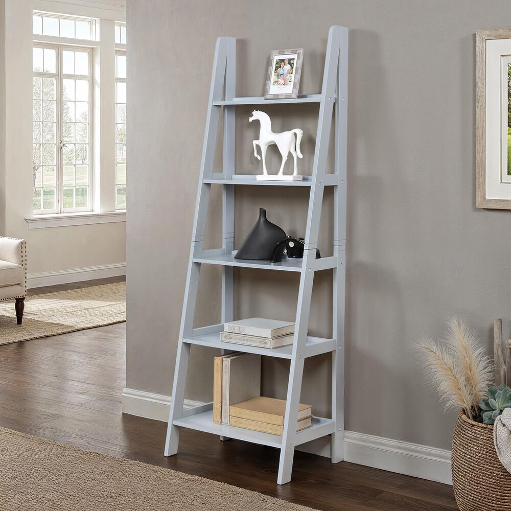 Linon Home Decor Acadia 5-Shelf Ladder Bookcase in Grey, , large