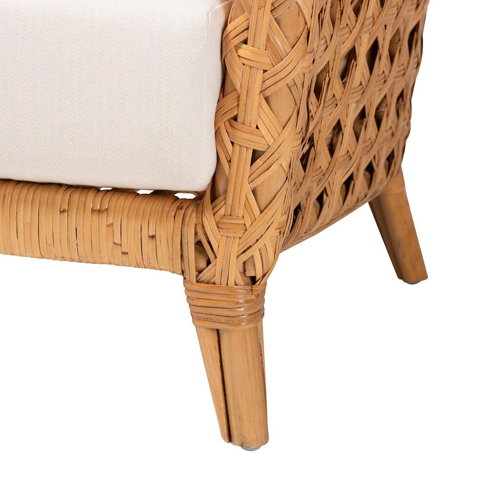 Baxton Studio Daiwa Accent Chair with Light Honey Rattan in White, , large