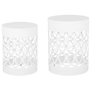 Hearth and Haven Cylindrical-Shaped Iron Patio End Table in White (Set of 2), , large