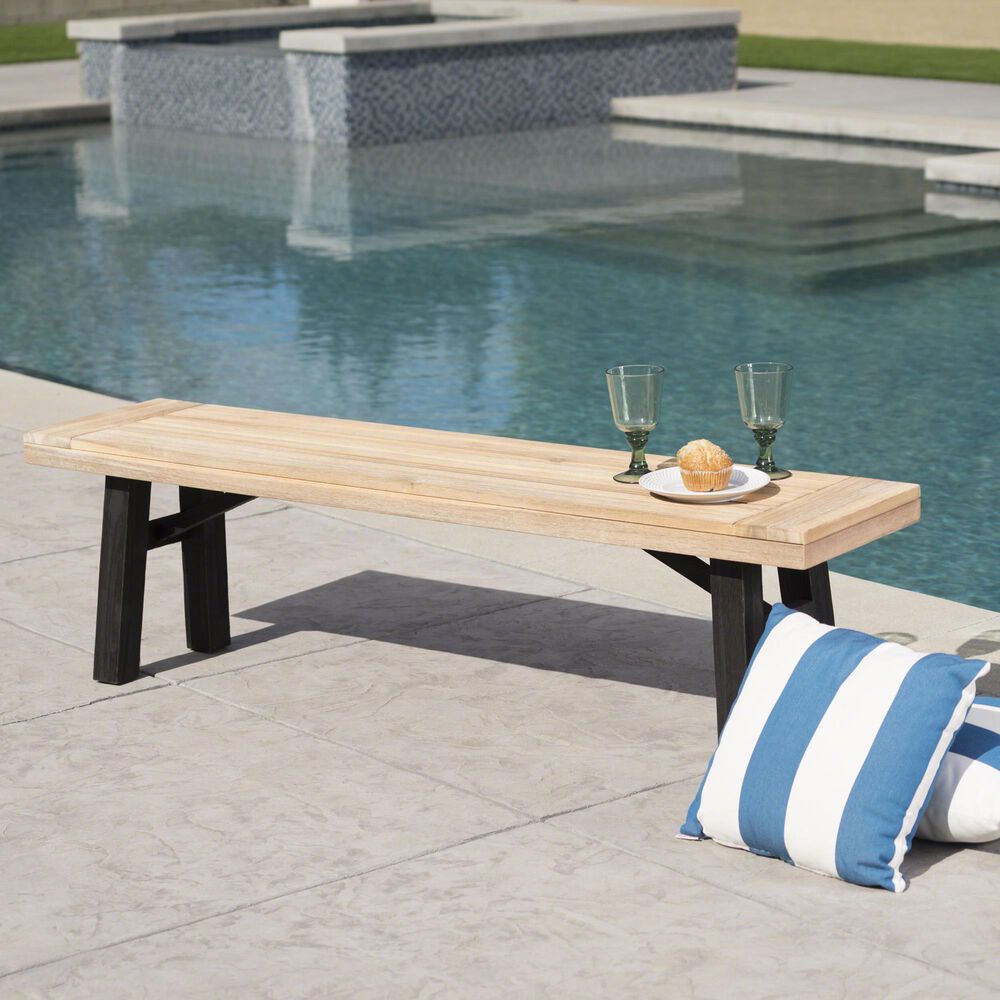 Hearth and Haven Patio Bench with Slat Panel Design in Grey and Natural, , large