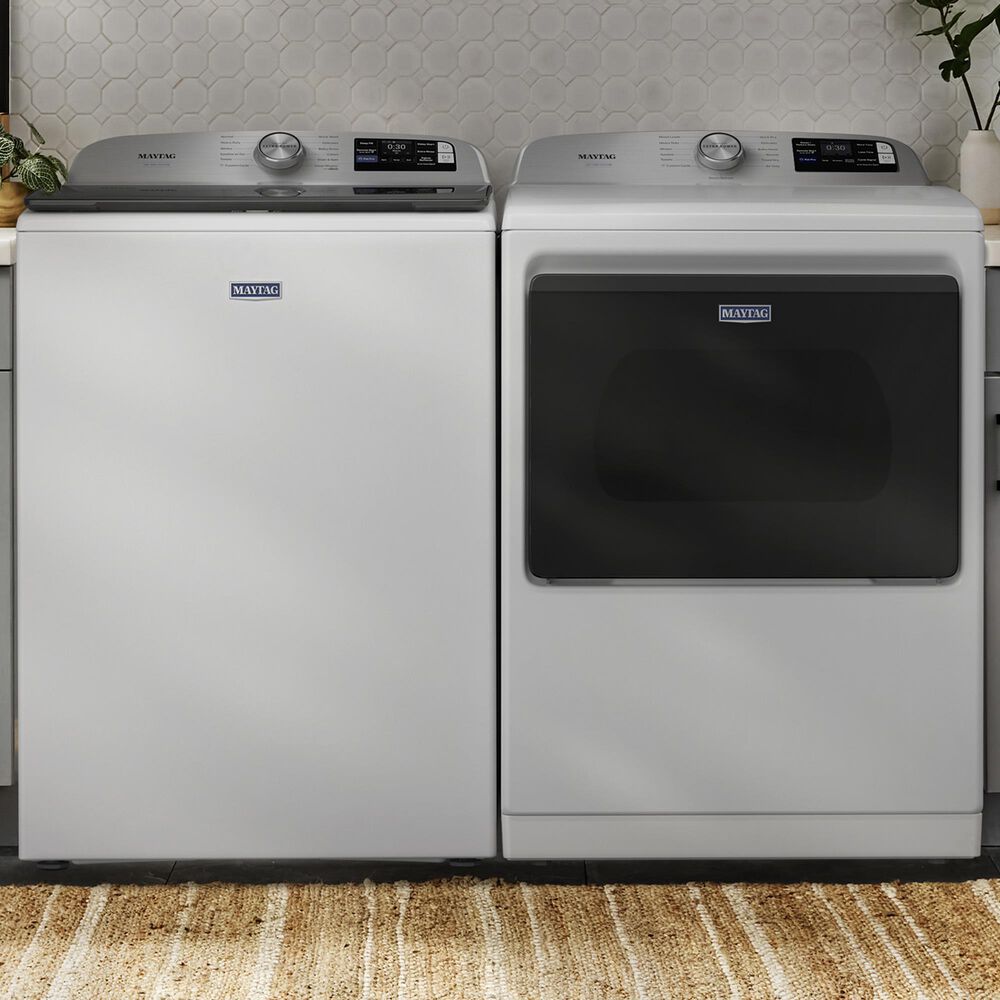 Maytag 5.3 Cu. Ft. Smart Pet Pro Top Load Impeller Washer and 7.4 Cu. Ft. Electric Smart Top Load Dryer Laundry Pair in White, , large