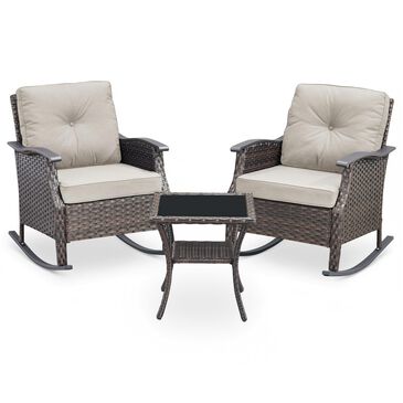 Sunwell Garden 3-Piece Patio Chat Set with Two Rocking Chair in Beige, , large
