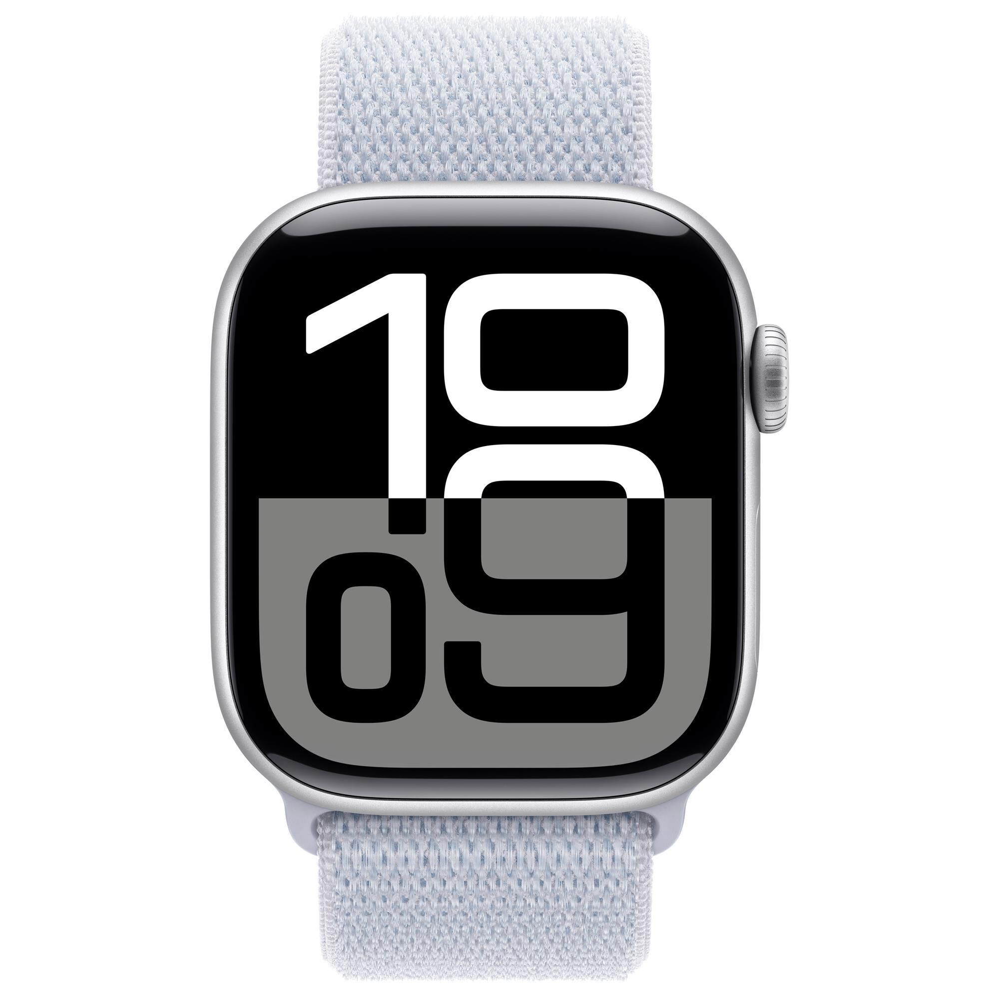 Apple Watch Series 10 GPS Cellular 42mm Silver Aluminum Case with Blue Cloud Sport Loop Shop NFM