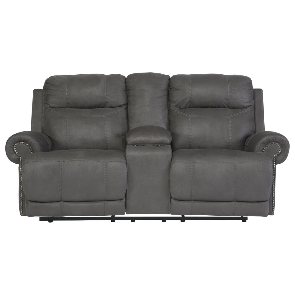 Ashley Austere Manual Reclining Loveseat with Center Console in Gray, , large