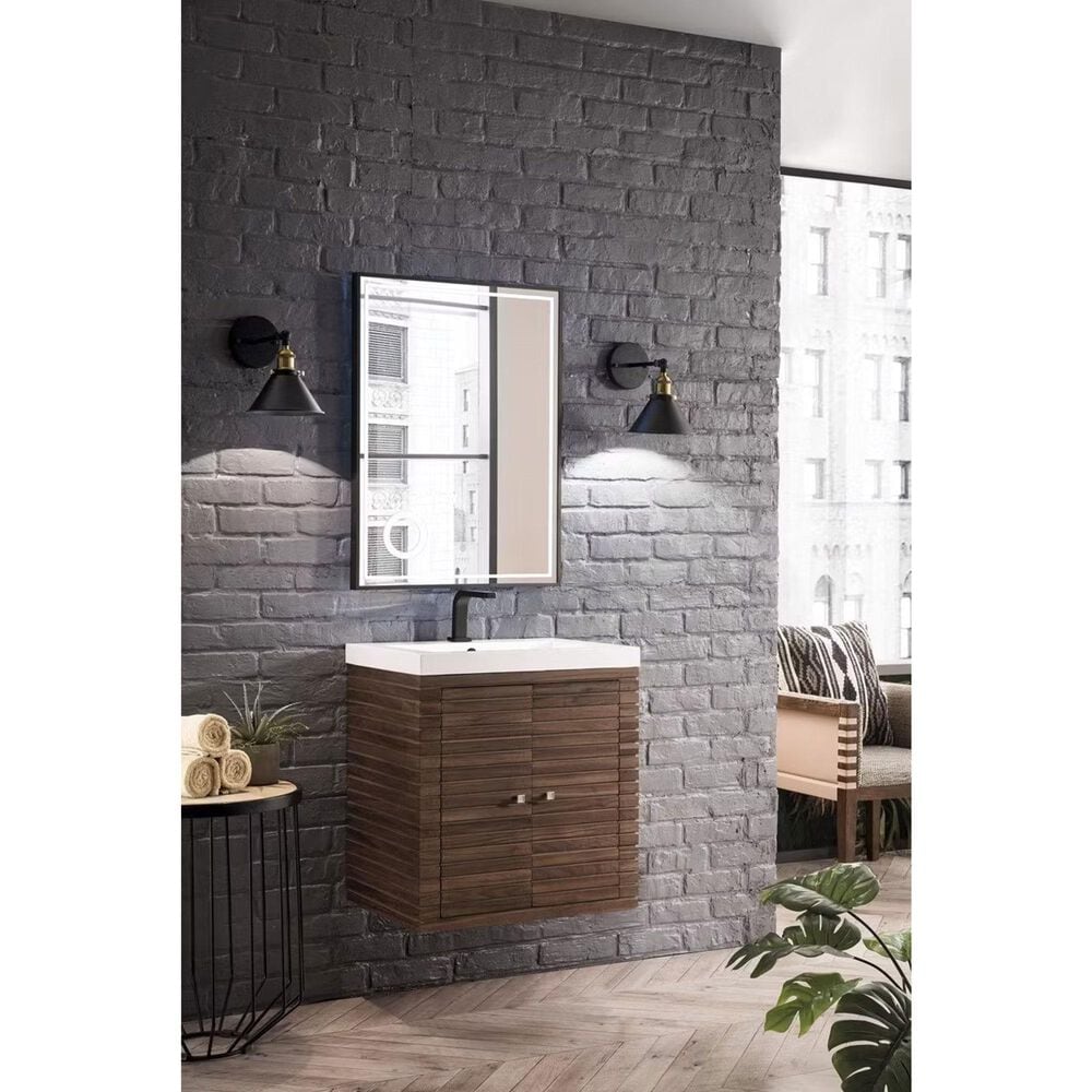 James Martin Vanities Linden 24&quot; Single Bathroom Vanity in Mid Century Walnut with 5 cm White Glossy Resin Top and Rectangular Sink, , large
