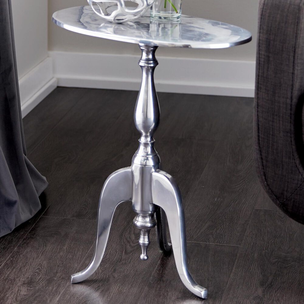 Maple and Jade End Table with Scroll Legs in Satin Silver, , large