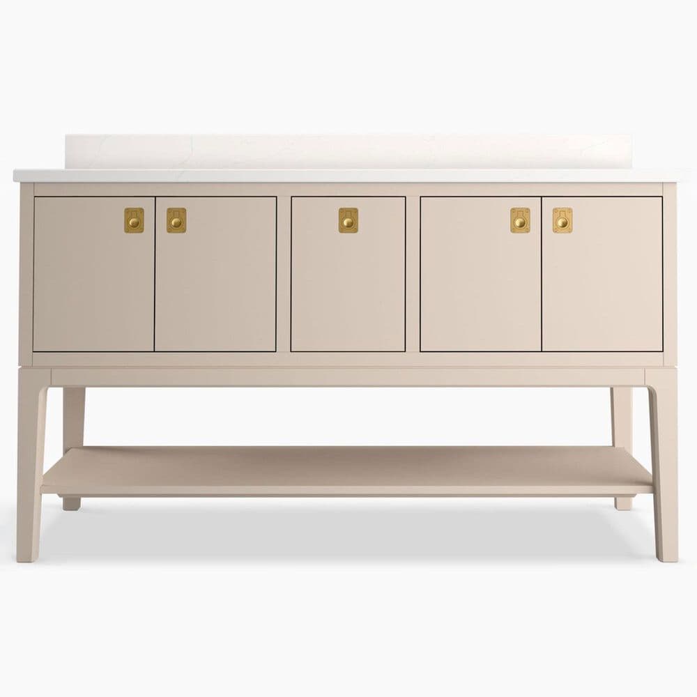 Kohler Seagrove 60" Double Bathroom Vanity in Light Clay with 3 cm White Quartz Top and Rectangular Sinks, , large