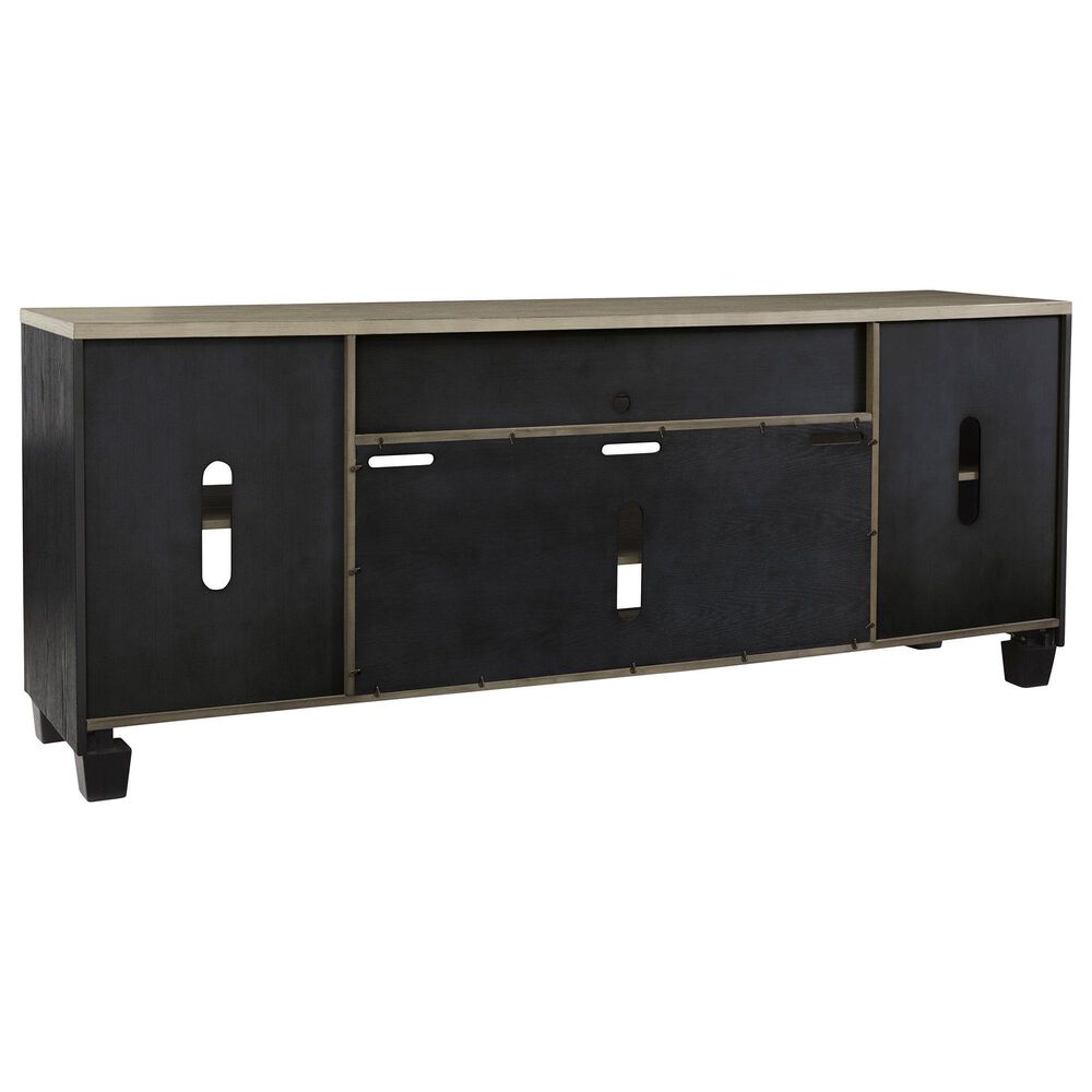 Ashley Foyland 83&quot; TV Stand with Electric Fireplace in Black and Brown, , large