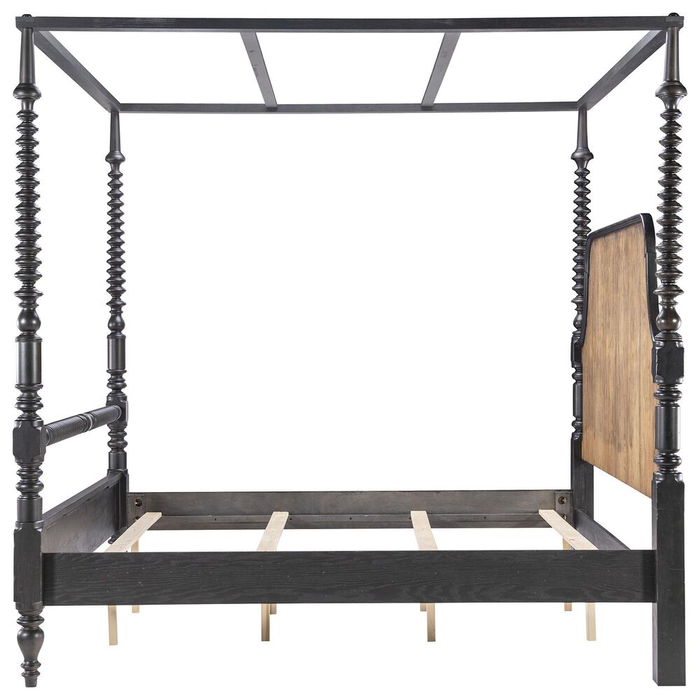 Legacy Classic Vintage Market Queen Canopy Bed in Barnwood Oak and Kettle Black, , large