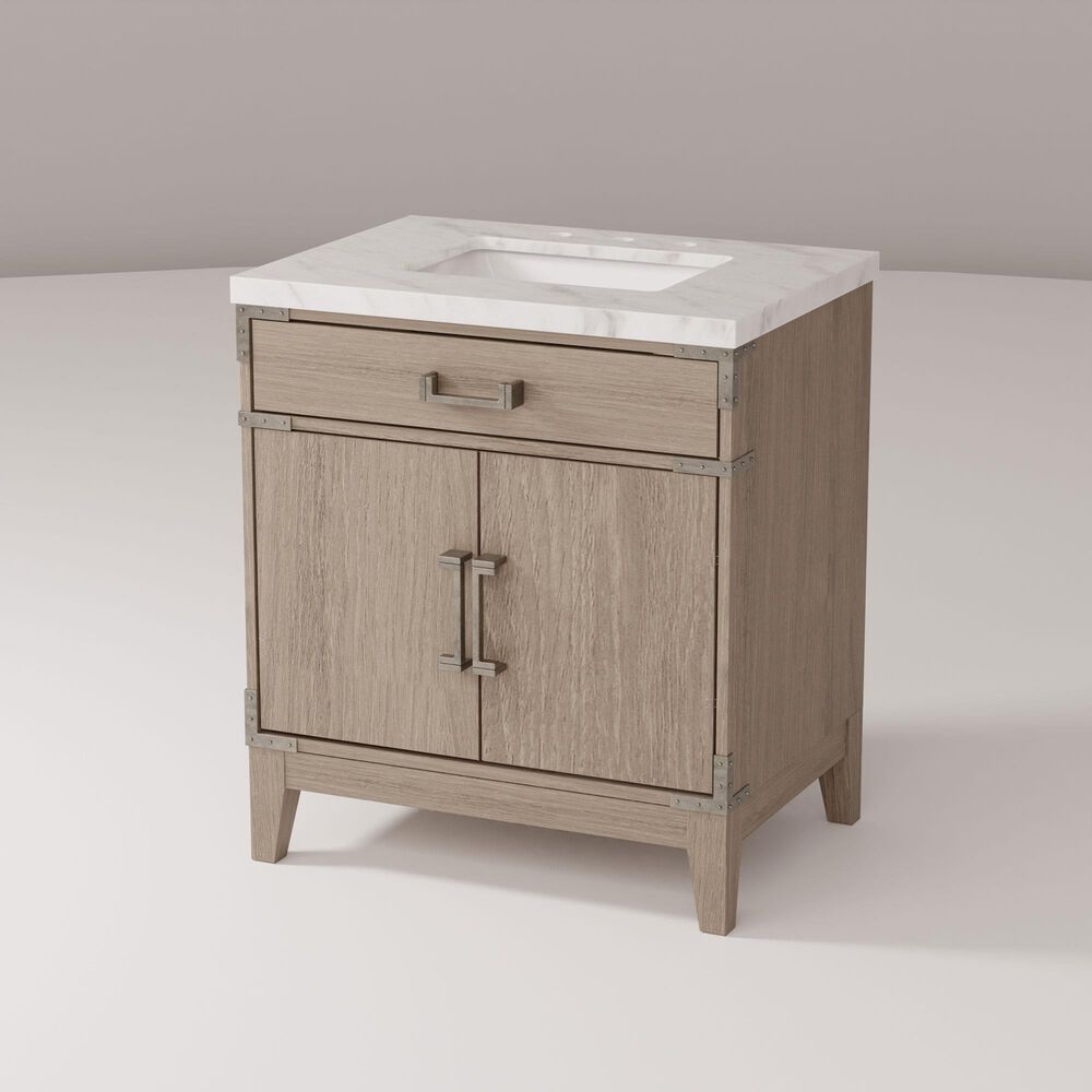 Lexora Home Laurel 30" Single Bathroom Vanity in Grey Oak with White Carrara Marble Top and Rectangular Sink, , large