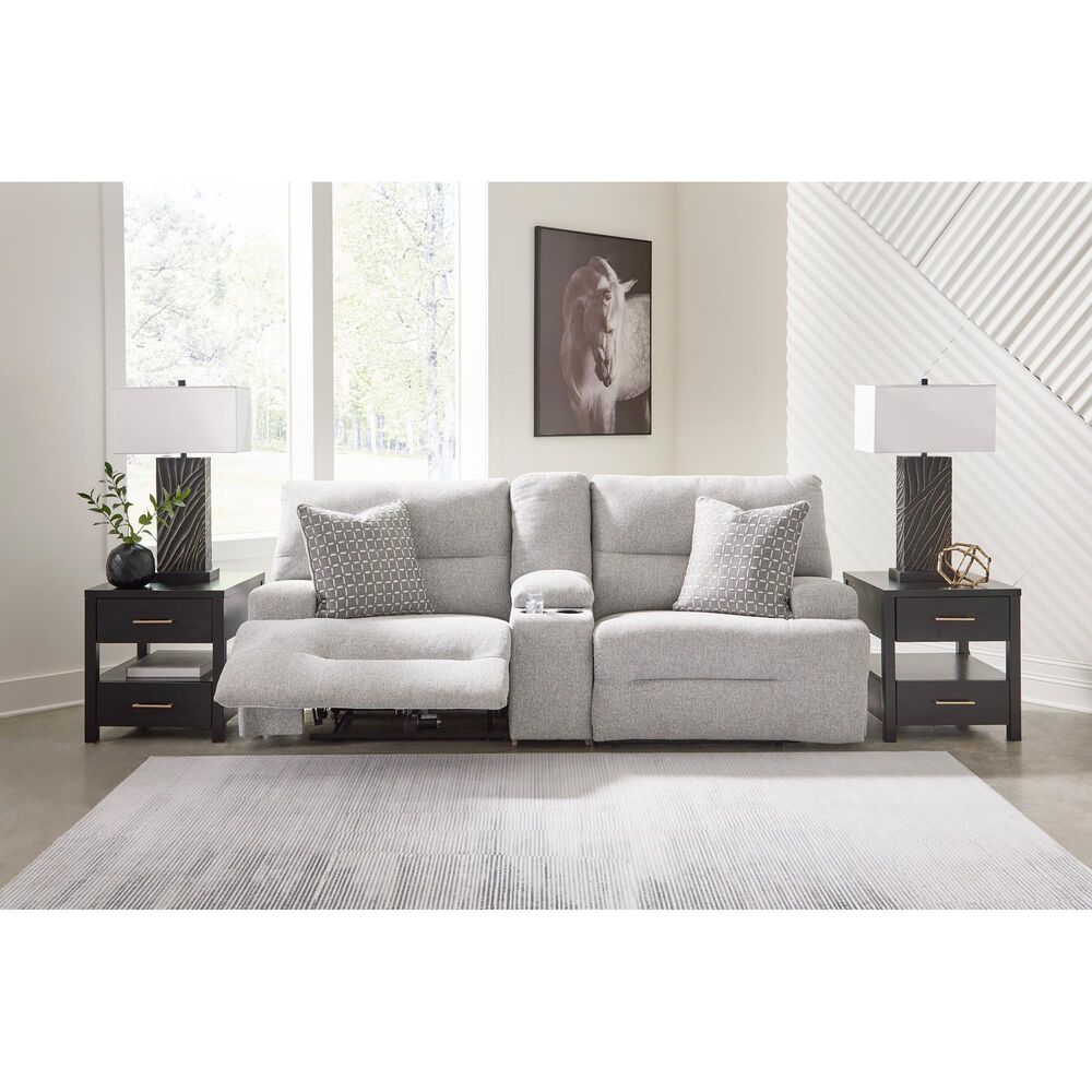 Ashley Acklen Place 3-Piece Power Symmetrical Reclining Sectional Loveseat with Console in Pewter, , large
