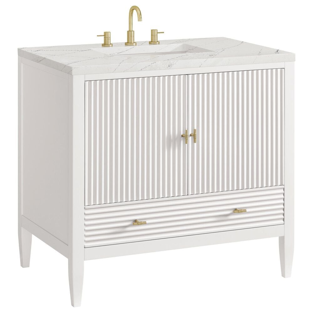 James Martin Vanities Myrrin 36" Vanity in Bright White with 3 CM Ethereal Noctis Quartz Top, , large