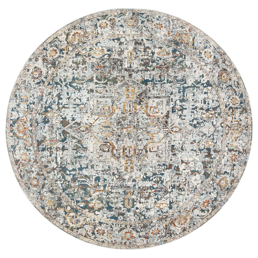 Surya Presidential PDT-2300 7"9" Round Blue, Gray and Orange Area Rug, , large