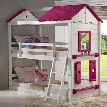 Forest Grove Sweetheart Twin over Twin Bunkbed in White and Pink, , large