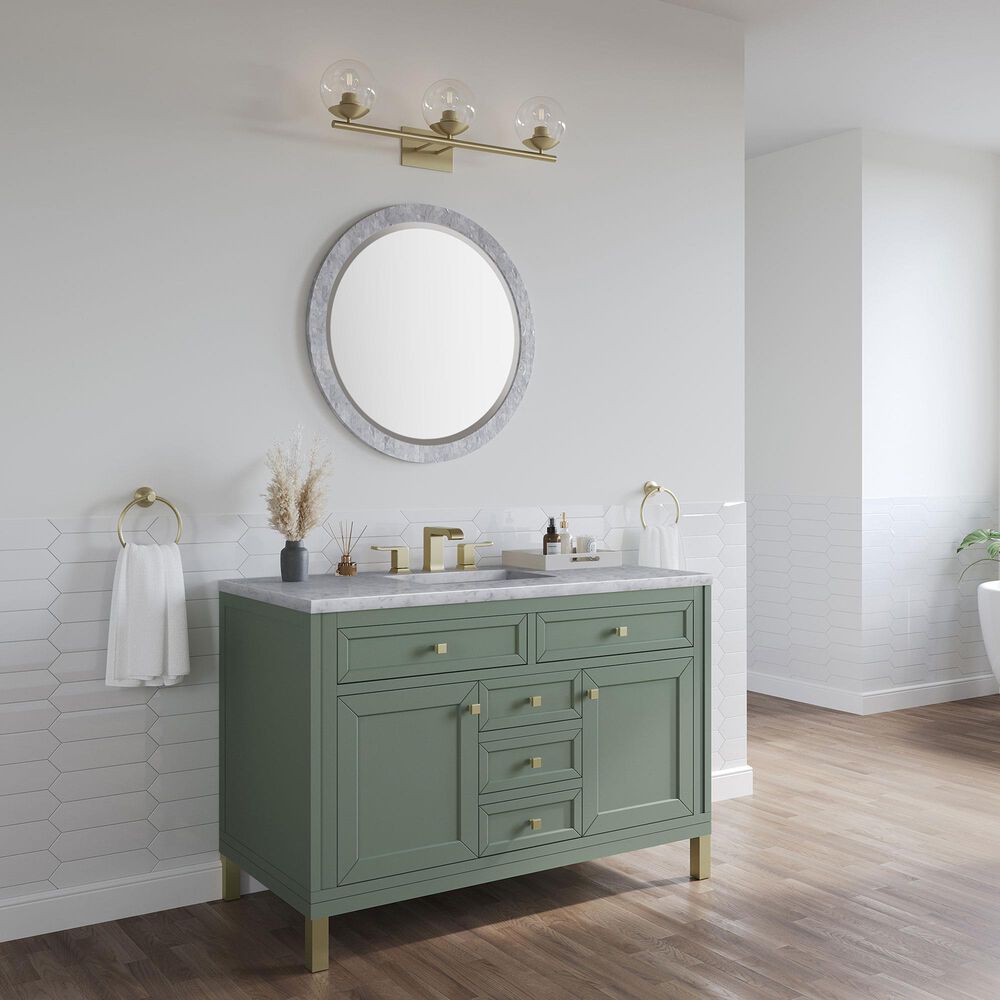 James Martin Vanities Chicago 48&quot; Single Bathroom Vanity in Smokey Celadon with 3 cm Carrara White Marble Top and Rectangular Sink, , large