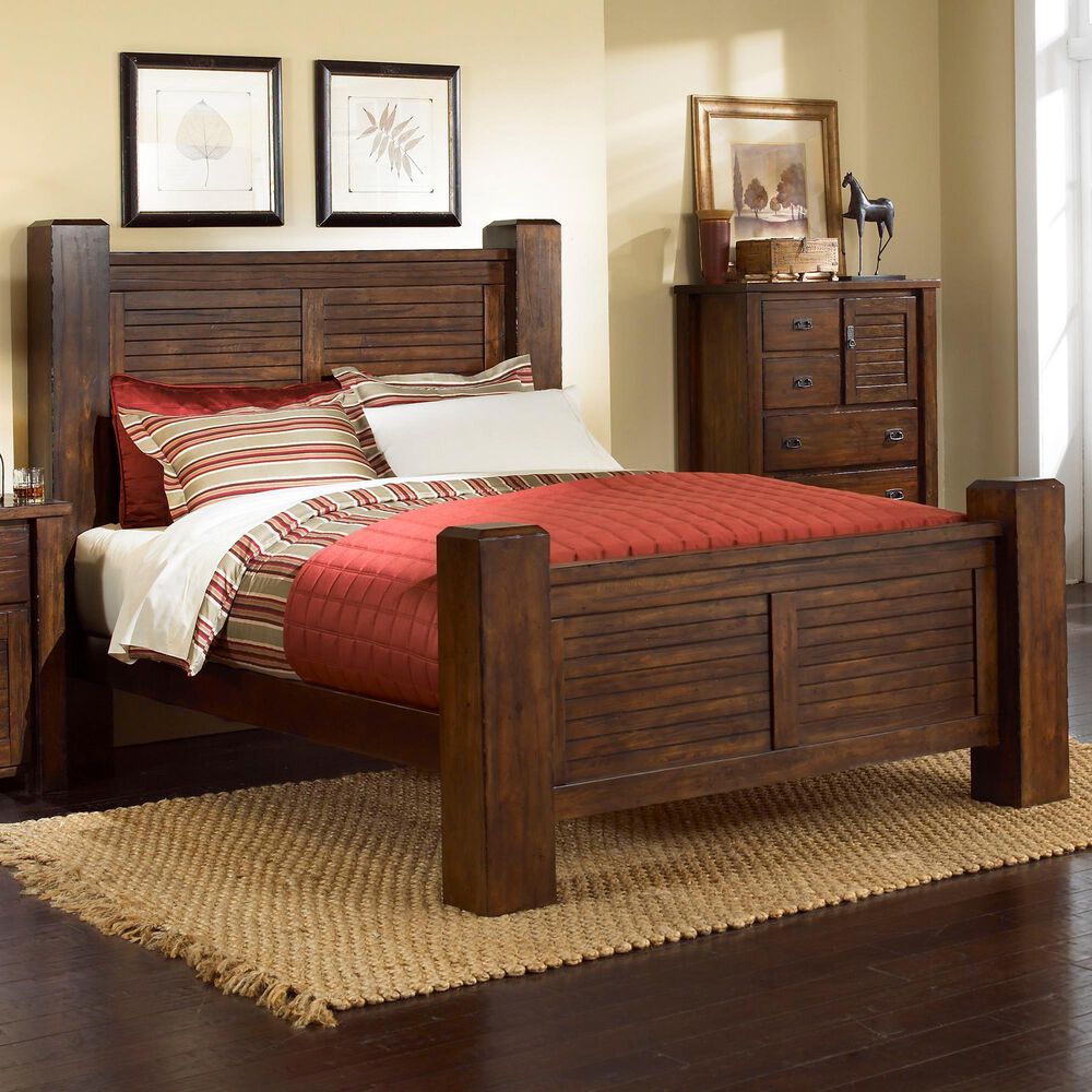 Tiddal Home Trestlewood 4-Piece King Poster Bedroom Set in Mesquite Pine, , large