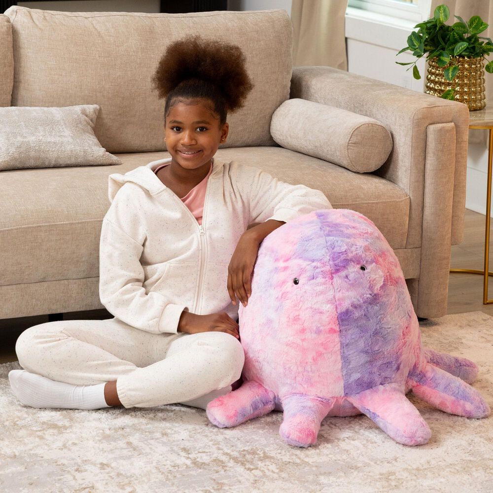 Jaxx Huggy The Octopus Sea Buddy Large Kids Stuffed Animal Bean Bag in Unicorn Pink, , large