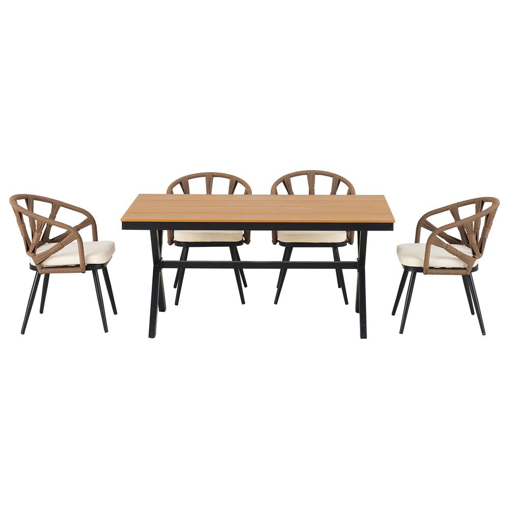 Hearth and Haven 5-Piece Outdoor Dining Set with Brown Rattan Chairs and Plastic Wood Table in Beige, , large