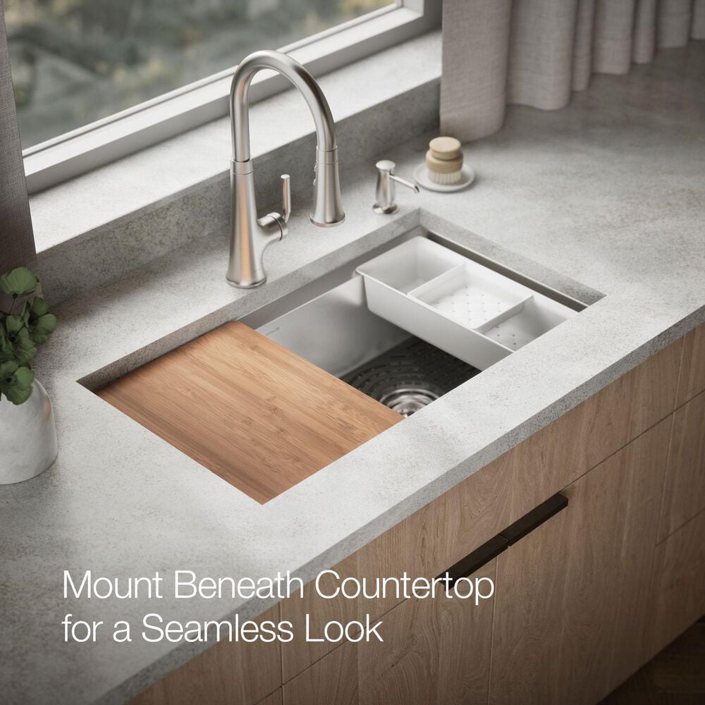 Kohler Task Smart Divide 33" Undermount Double-Bowl Workstation Kitchen Sink in Stainless Steel, , large