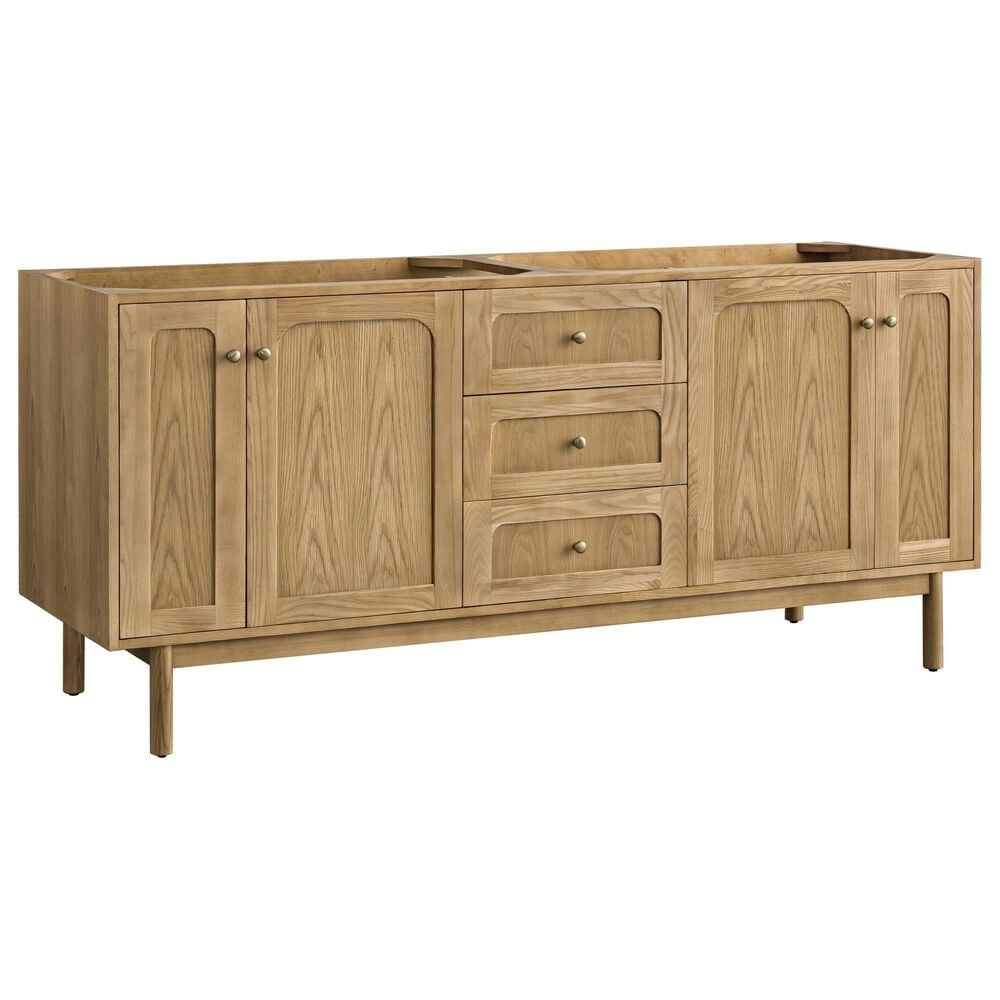 James Martin Vanities Laurent 72" Double Bathroom Vanity in Light Natural Oak with 3 cm Eternal Jasmine Pearl Silestone Top, Rectangular Sinks and FreePower Wireless Charger, , large