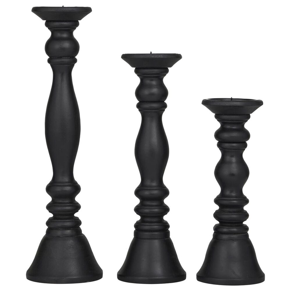 Maple and Jade 12", 15", 18" Turned Style Pillar Decorative Candle Holder in Black (Set of 3), , large