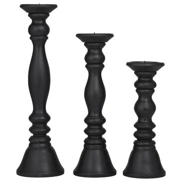 Maple and Jade 12", 15", 18" Turned Style Pillar Decorative Candle Holder in Black (Set of 3), , large