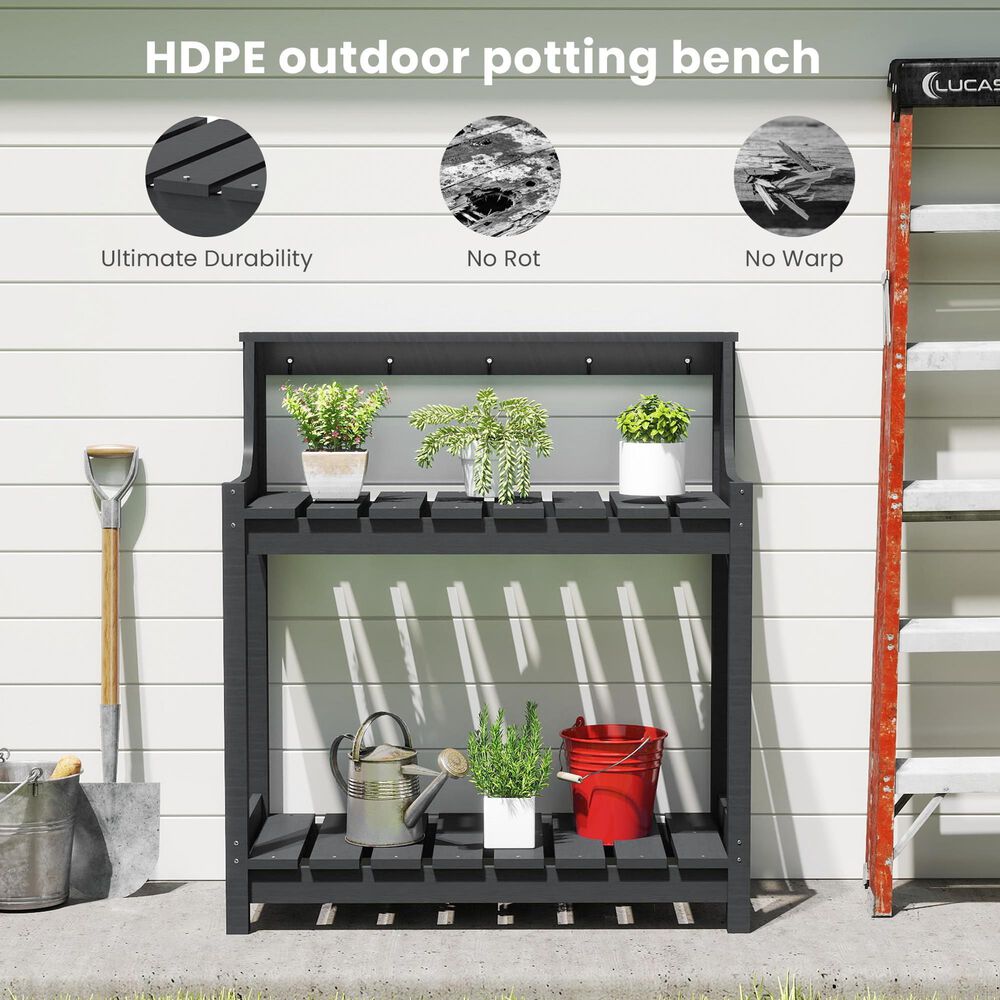 HOMLUX Outdoor Storage Potting Bench in Grey, , large
