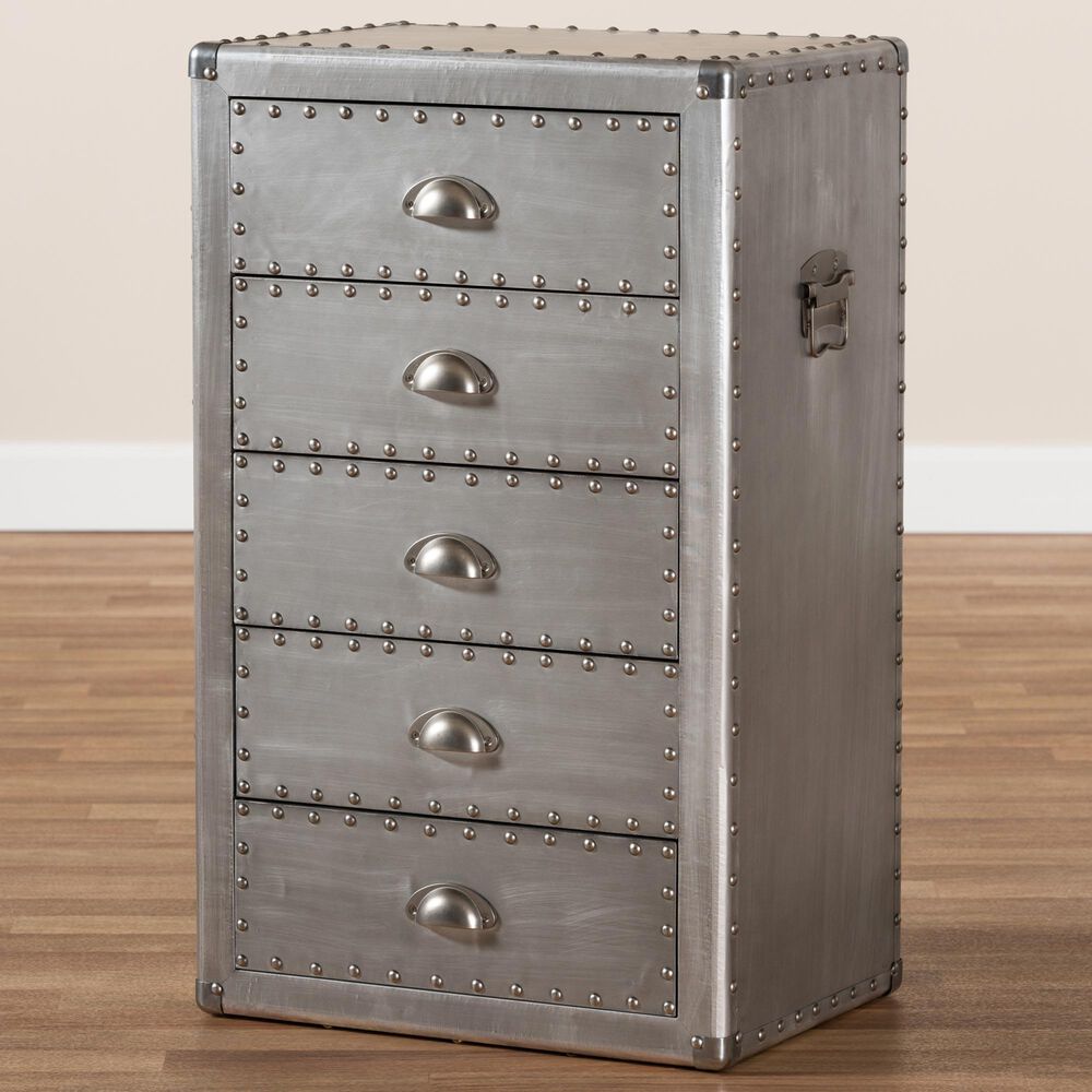 Baxton Studio Davet 5-Drawer Accent Storage Cabinet in Silver, , large