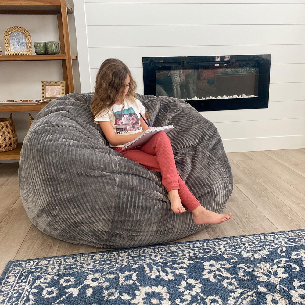 Bean Bag Nest Chairs Queen Plush Bean Bag in Gray, , large