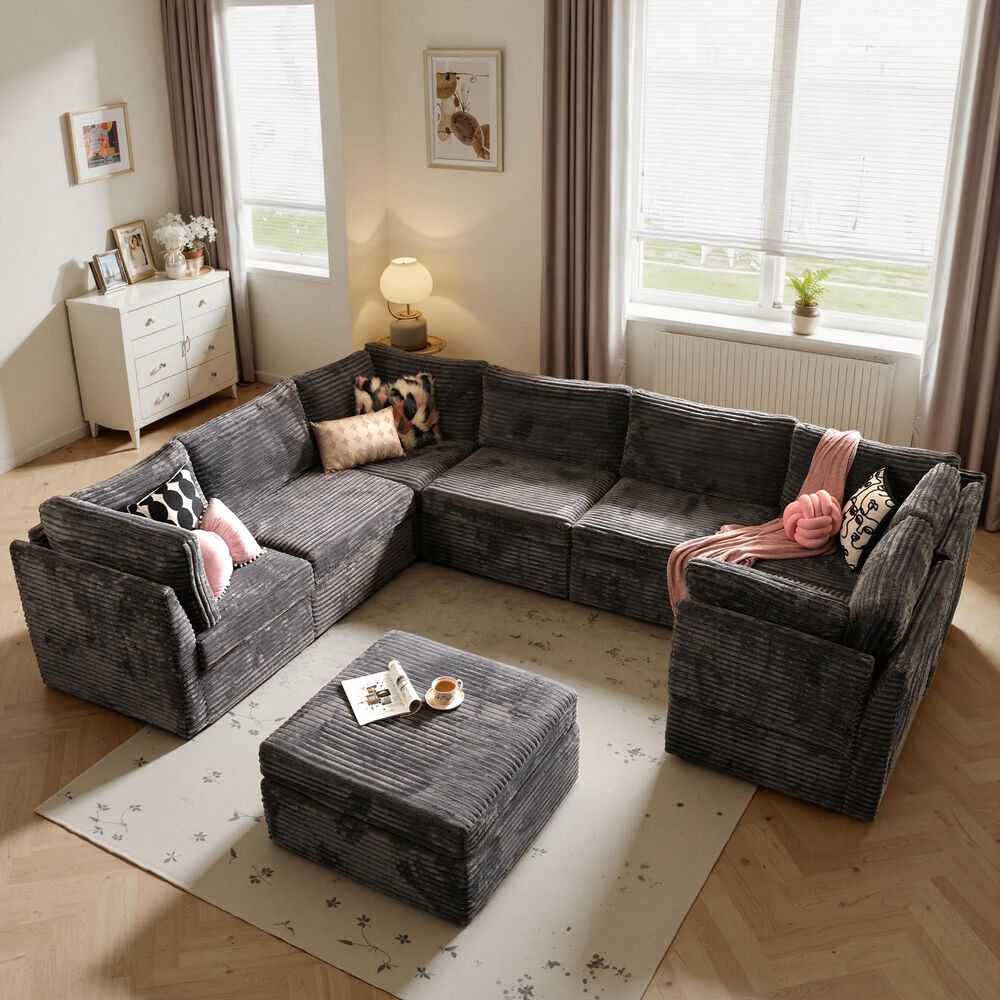 Noviland HOMLUX 8-Piece Mod U-Sectional with Chaise in Gray, , large