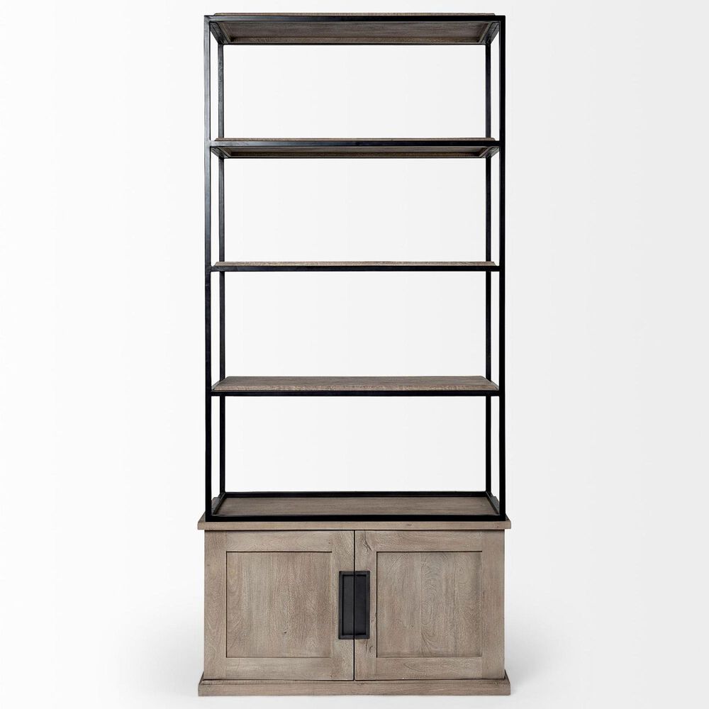 Mercana Braxton II 3-Tier Shelving Unit in Light Brown and Matte Black, , large