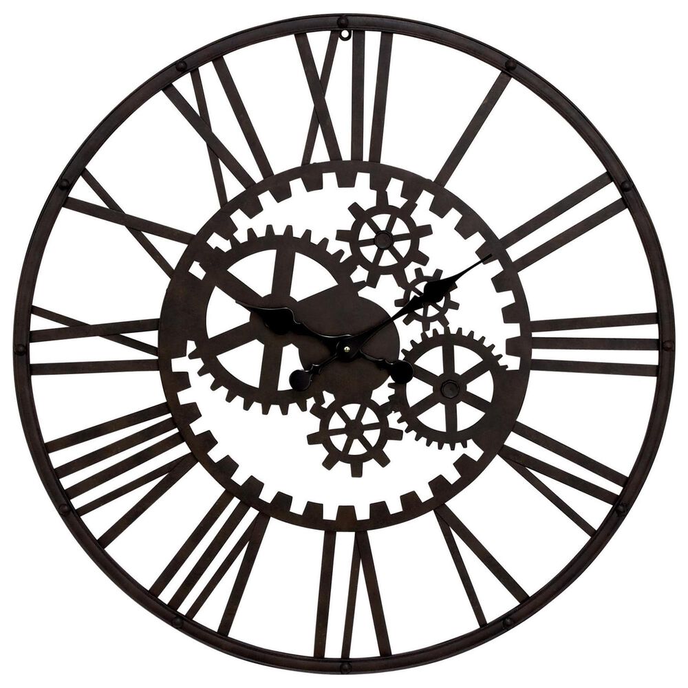 Maple and Jade Gear Decorative Wall Clock in Matte Black, , large