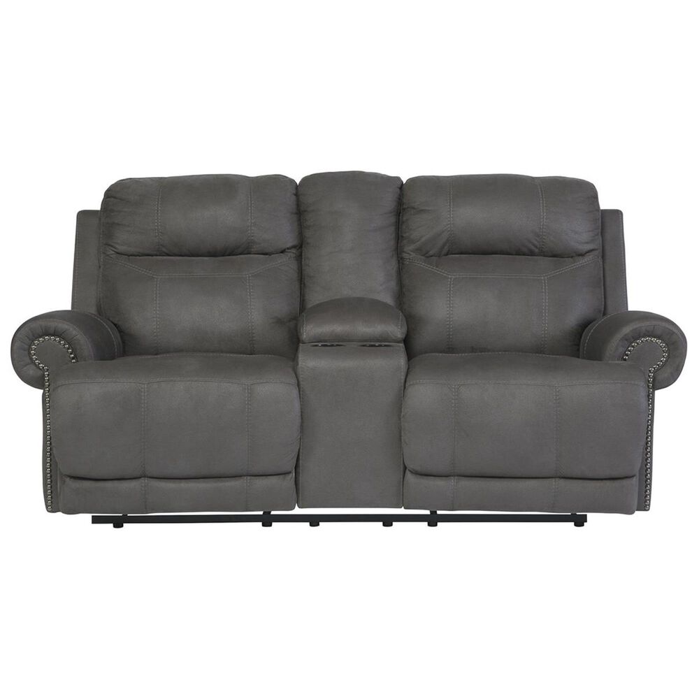 Signature Design by Ashley Austere Reclining Power Loveseat with Console in Gray, , large