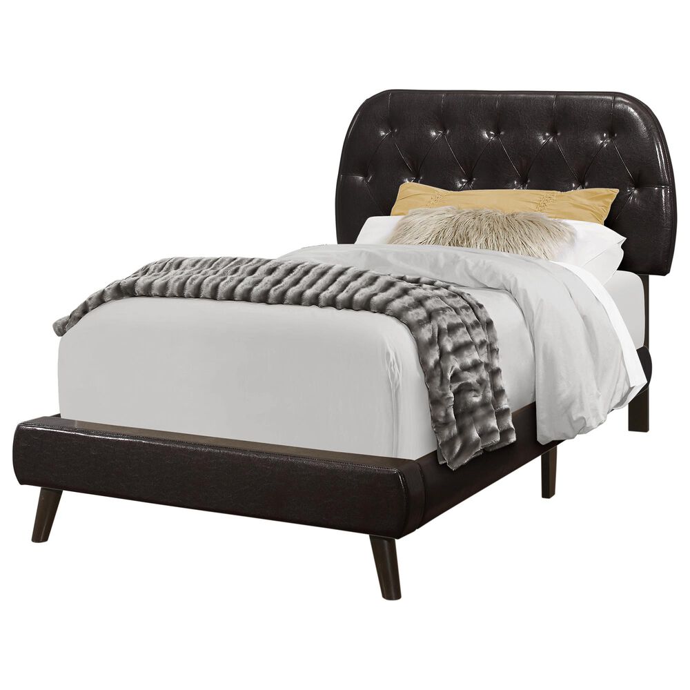 Monarch Specialties Twin Panel Tufted Bed in Brown, , large