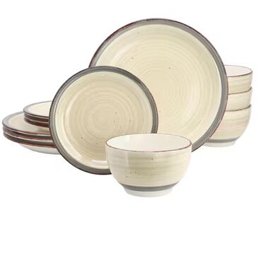 Gibson Home Holcomb 12 Piece Dinnerware Set in Cream, , large
