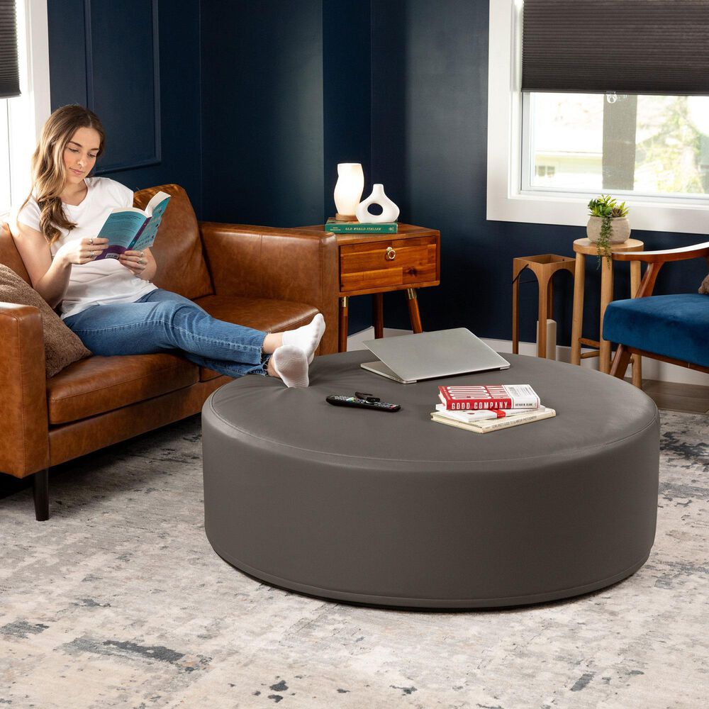 Jaxx Candler Round Ottoman in Gunmetal, , large